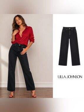Ulla Johnson Black High-Rise Straight Jeans